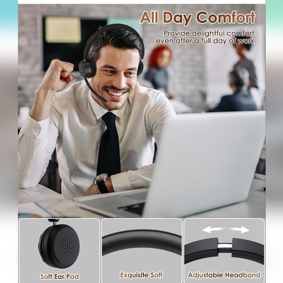 Wireless , Bluetooth Headset with Noise Canceling Microphone, Mic & USB dongle - Picture 7 of 7